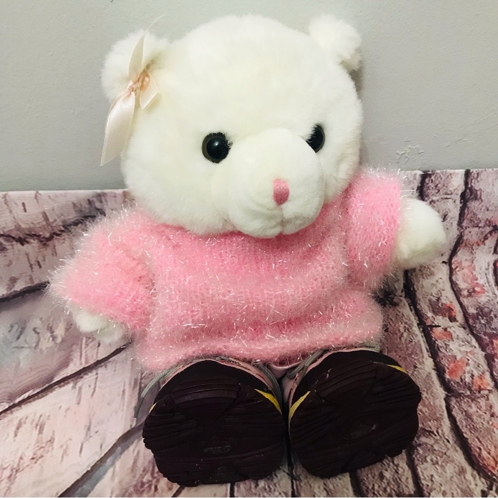 Build-A-Bear White Teddy Bear Pink Nose BABW Pink Outfit 14" Plush!.
